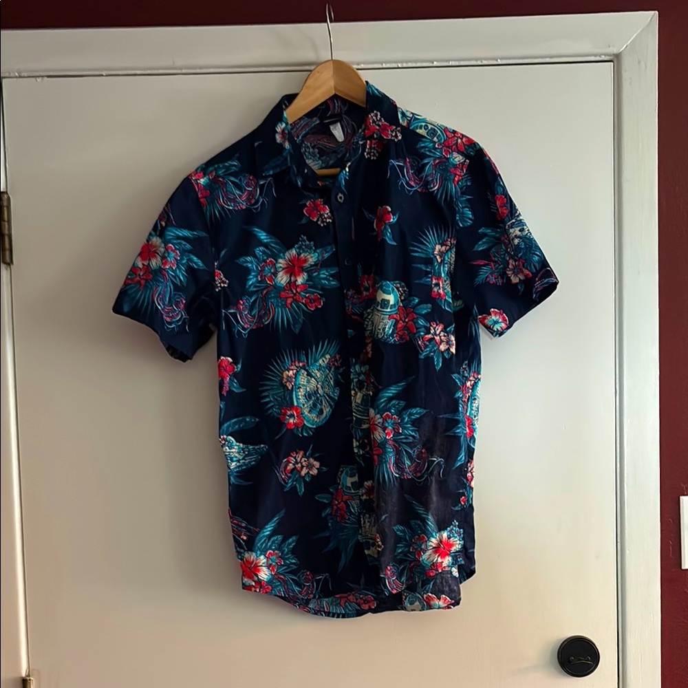 Star Wars Tropical Floral Men's Short Sleeve Shirt R2-D2 Millennium Falcon